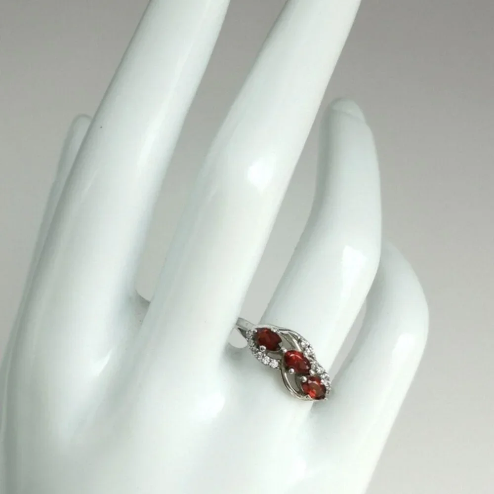 Garnet Diamond  Ring sterling silver size 8.5